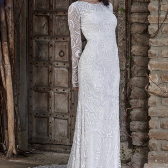 Lotus Threads Dresses & Skirts - Long Sleeve Beaded Sheath Wedding Gown